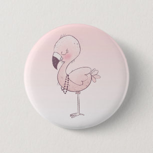 Badge Rond 5 Cm Illustration de Flamant rose rose mou