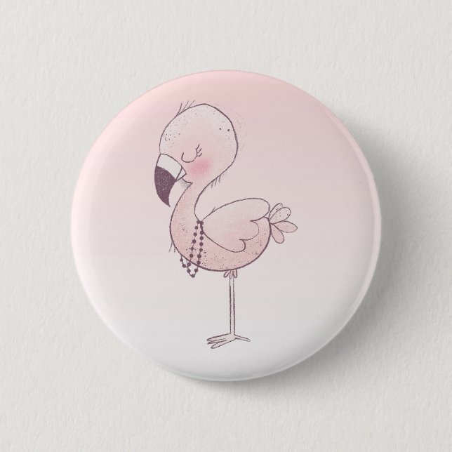 Badge Rond 5 Cm Illustration de Flamant rose rose mou (Devant)