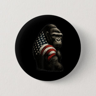 Badge Rond 5 Cm Illustration de gorille avec drapeau américain Ani
