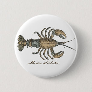 Badge Rond 5 Cm Illustration de homard vintage : damas côtier 