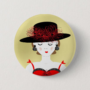 Badge Rond 5 Cm Illustration de la dame de mode rouge et noire