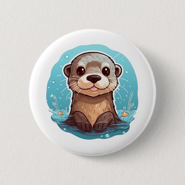 Badge Rond 5 Cm Illustration de la loutre de dessin (Devant)