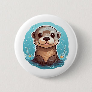 Badge Rond 5 Cm Illustration de la loutre de dessin