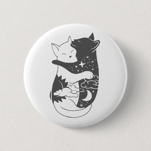 Badge Rond 5 Cm Illustration de la nuit du chat de jour - Choisir 