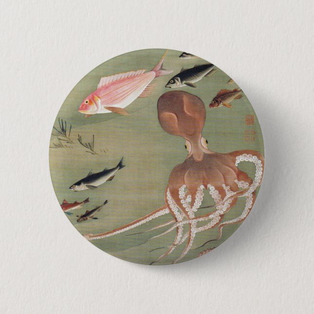 Badge Rond 5 Cm Illustration de la vie marine du poisson et de la  (Devant)