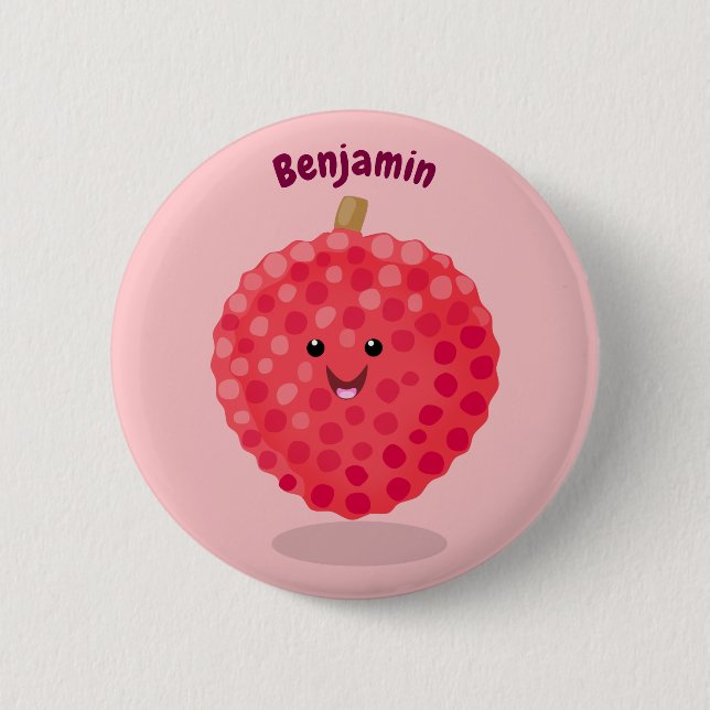 Badge Rond 5 Cm Illustration de litchee rose mignon (Devant)