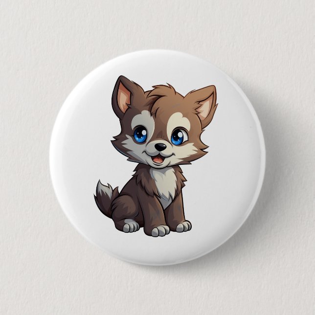 Badge Rond 5 Cm Illustration de loup de dessin (Devant)