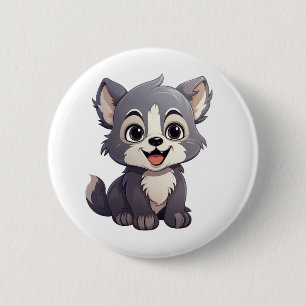 Badge Rond 5 Cm Illustration de loup de dessin
