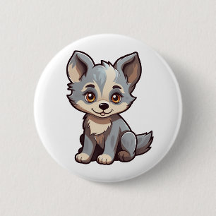 Badge Rond 5 Cm Illustration de loup de dessin