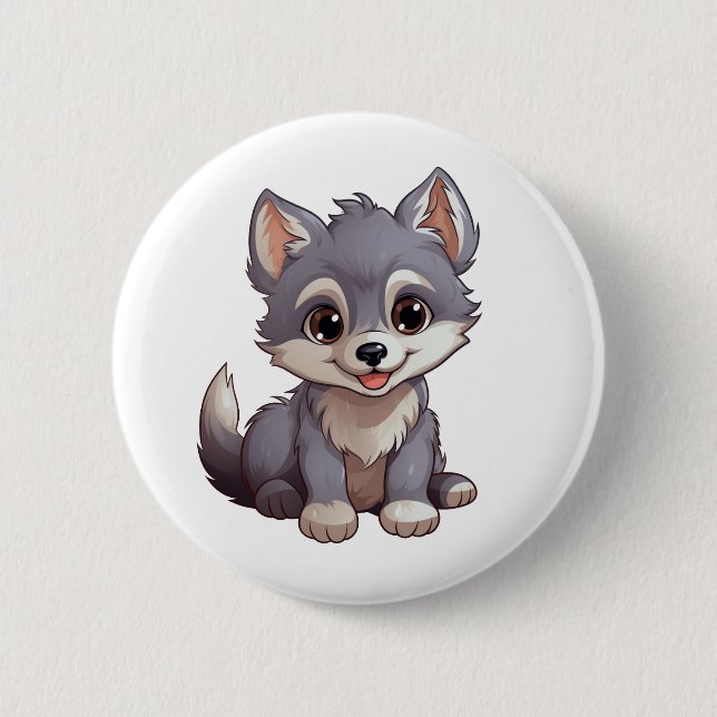 Badge Rond 5 Cm Illustration de loup de dessin (Devant)