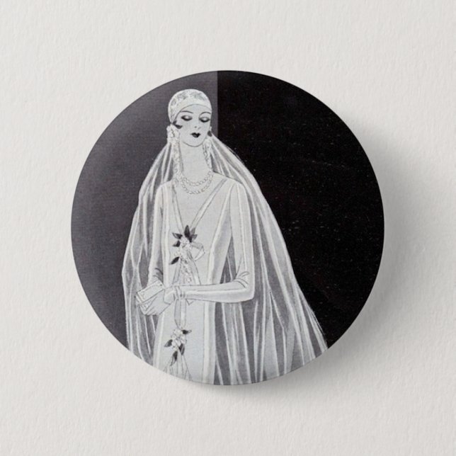 Badge Rond 5 Cm Illustration de mariée Flapper Art Déco élégante  (Devant)