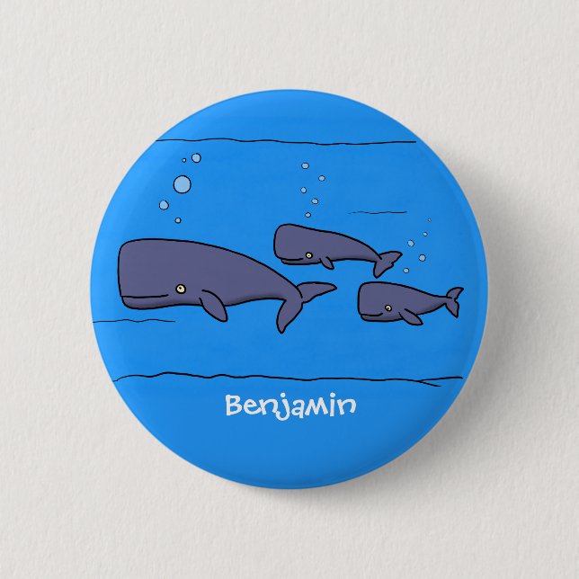 Badge Rond 5 Cm Illustration de mignonne migratrice de baleines à  (Devant)