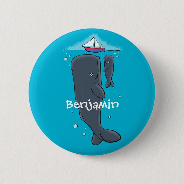 Badge Rond 5 Cm Illustration de mignons baleines et voiliers (Devant)