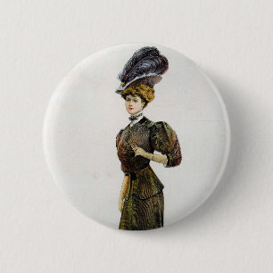 Badge Rond 5 Cm Illustration de mode vintage Lady Feather Boa Casq