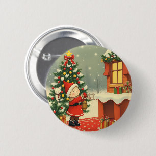 Badge Rond 5 Cm Illustration de Noël Vintage