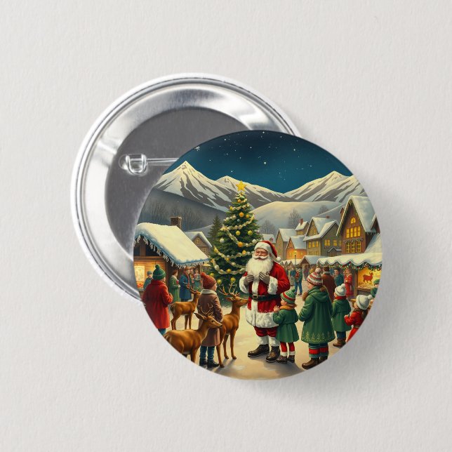 Badge Rond 5 Cm Illustration de Noël Vintage (Devant & derrière)
