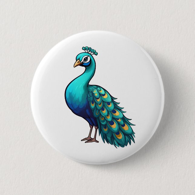 Badge Rond 5 Cm Illustration de paon de dessin (Devant)