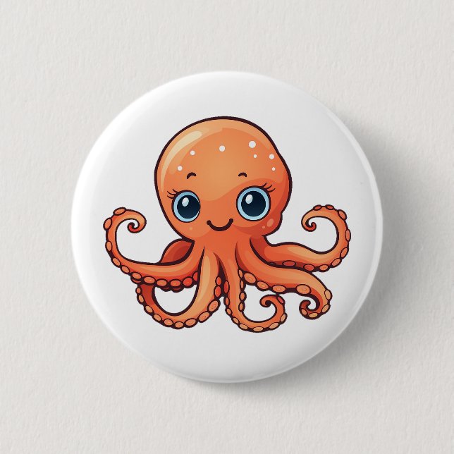 Badge Rond 5 Cm Illustration de poulpe de dessin (Devant)