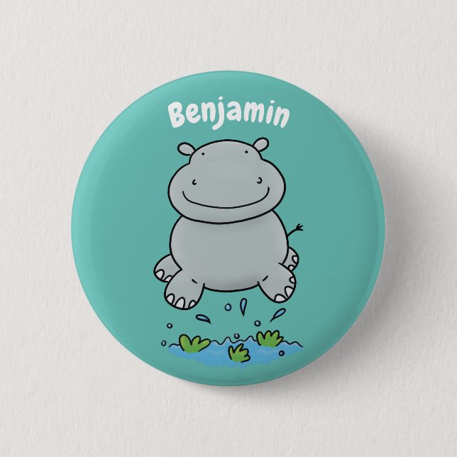 Badge Rond 5 Cm Illustration de saut en hippo mignon (Devant)