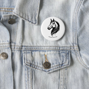 Badge Rond 5 Cm Illustration de tête de cheval noir et blanc