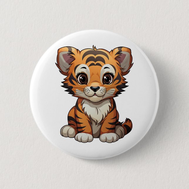 Badge Rond 5 Cm Illustration de tigre de dessin (Devant)