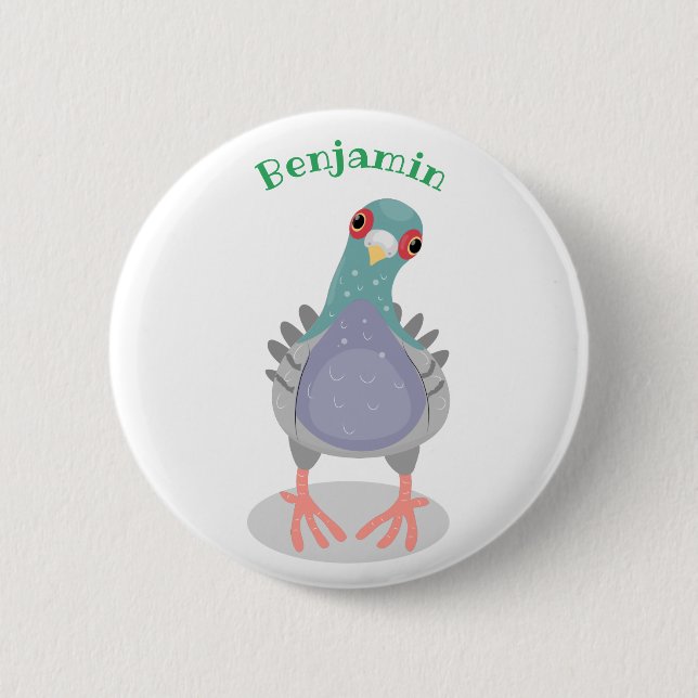 Badge Rond 5 Cm Illustration drôle de pigeon curieux (Devant)