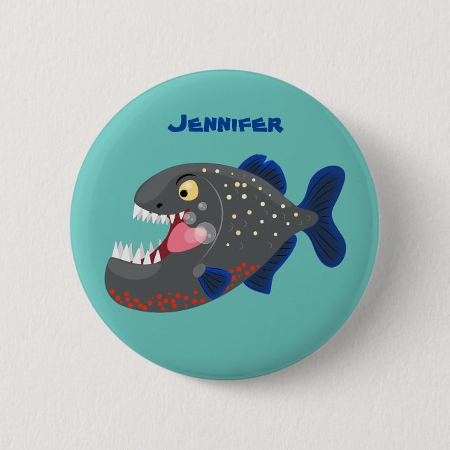 Badge Rond 5 Cm Illustration drôle de piranha affamée (Devant)