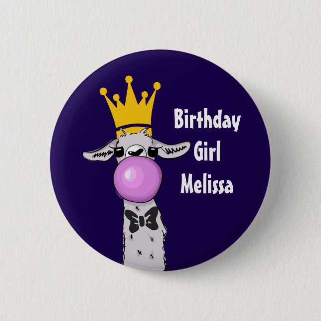 Badge Rond 5 Cm Illustration drôle Llama fille d'anniversaire (Devant)
