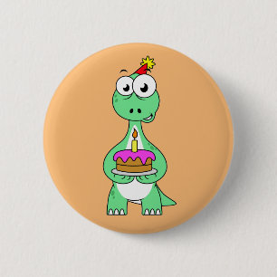 Badge Rond 5 Cm Illustration Du Brontosaurus Avec Gâteau D'Anniver