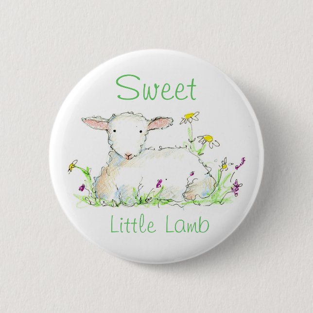 Badge Rond 5 Cm Illustration du mouton animal de ferme de petit ag (Devant)
