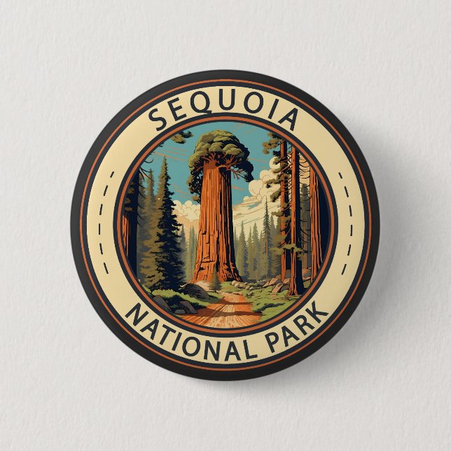 Badge Rond 5 Cm Illustration du parc national Sequoia Art de voyag (Devant)