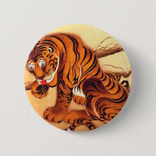 Badge Rond 5 Cm Illustration du tigre par Ito Jakuchu