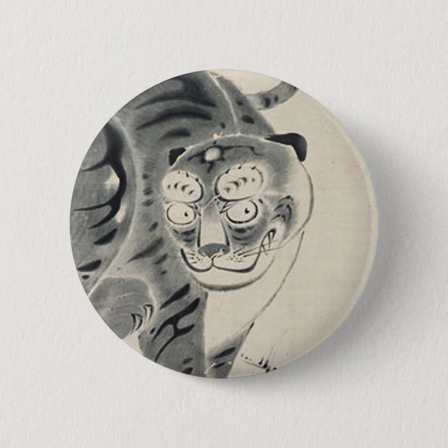 Badge Rond 5 Cm Illustration du tigre par Ito Jakuchu (Devant)