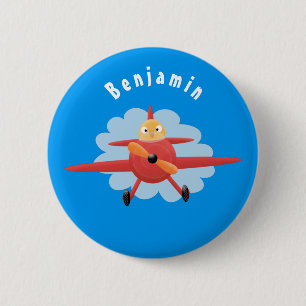 Badge Rond 5 Cm Illustration d'un avion rouge volant mignon