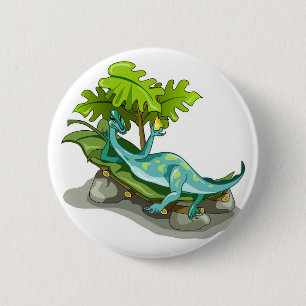 Badge Rond 5 Cm Illustration D'Un Bain De Soleil Iguanodon.