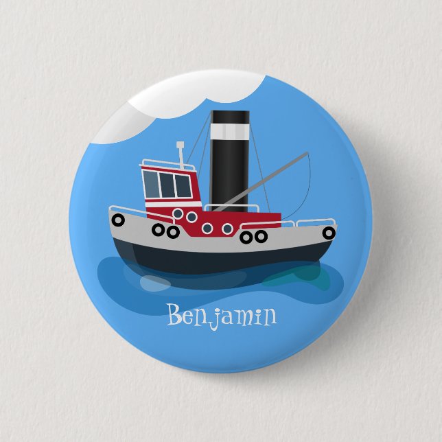 Badge Rond 5 Cm Illustration d'un bateau à chalutier mignon (Devant)