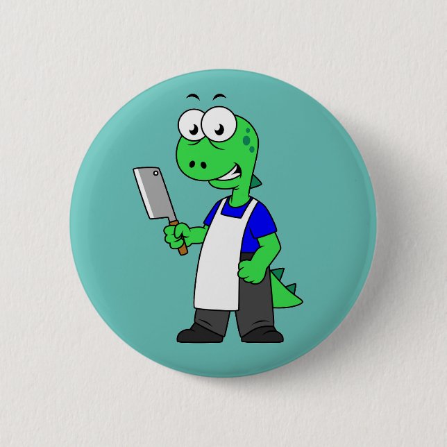 Badge Rond 5 Cm Illustration D'Un Boucher Rex Tyrannosaurus. (Devant)