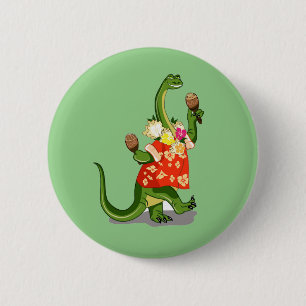 Badge Rond 5 Cm Illustration D'Un Brontosaurus Jouant À Maracas.