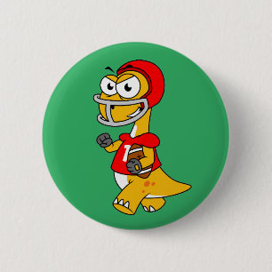 Badge Rond 5 Cm Illustration D'Un Brontosaurus Jouant Au Football.