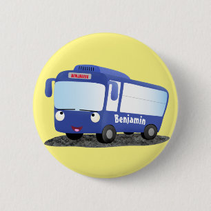 Badge Rond 5 Cm Illustration d'un bus moderne bleu mignon