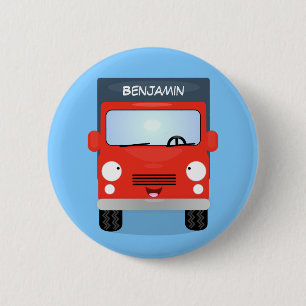 Badge Rond 5 Cm Illustration d'un camion kawaii rouge mou
