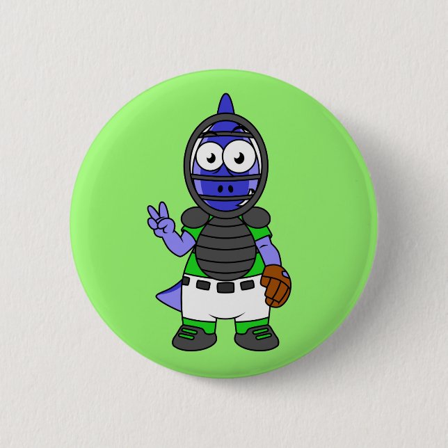 Badge Rond 5 Cm Illustration D'Un Capteur De Baseball Parasaurolop (Devant)