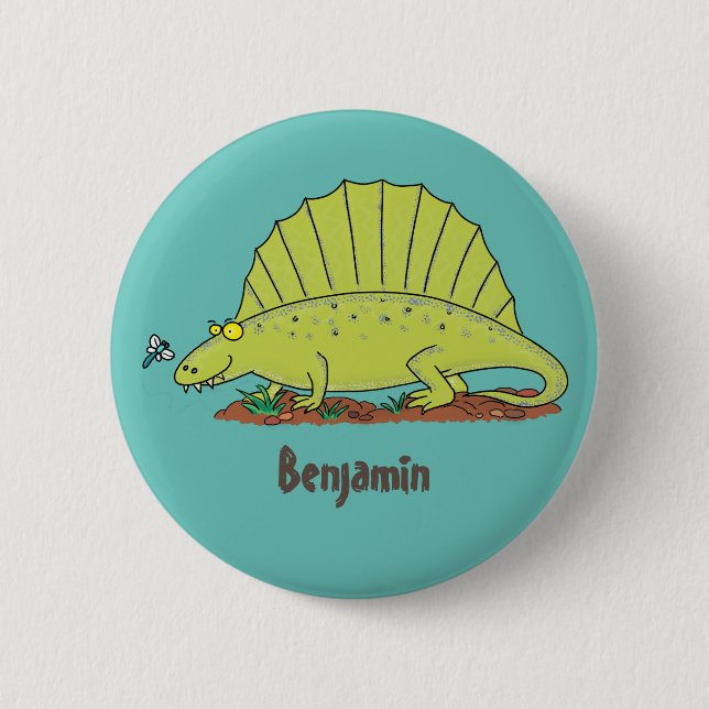 Badge Rond 5 Cm Illustration d'un dimétrodon vert mignon (Devant)