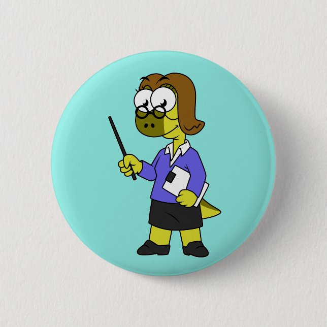 Badge Rond 5 Cm Illustration D'Un Enseignant Pachycéphalosaure. (Devant)