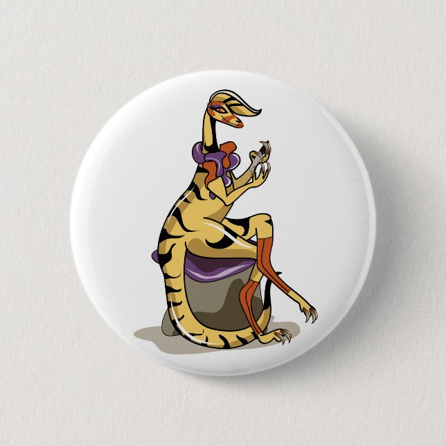 Badge Rond 5 Cm Illustration D'Un Iguanodon Qui Polit Ses Ongles. (Devant)