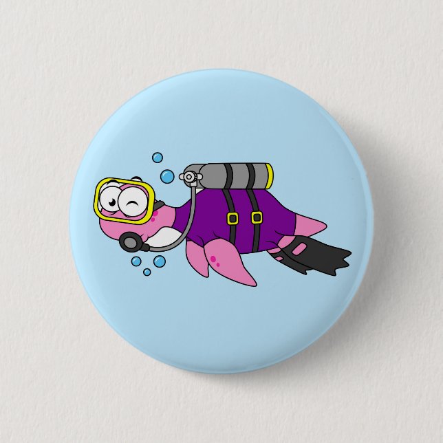 Badge Rond 5 Cm Illustration D'Un Loch Ness Monster Scuba Diver. (Devant)