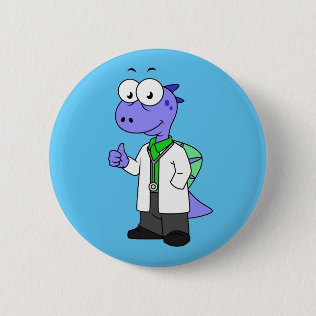 Badge Rond 5 Cm Illustration D'Un Médecin Spinosaure. (Devant)