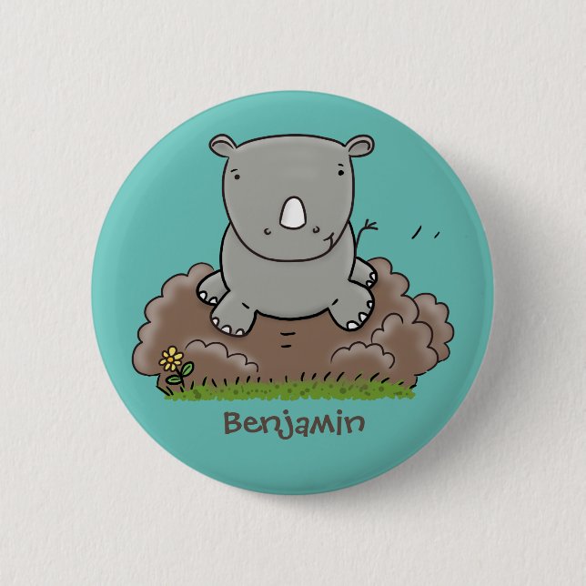 Badge Rond 5 Cm Illustration d'un petit rhinocéros (Devant)