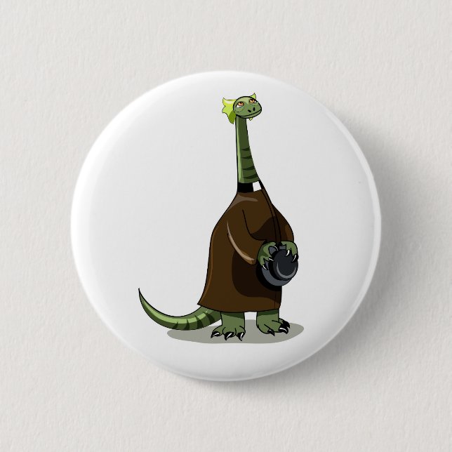 Badge Rond 5 Cm Illustration D'Un Plateosaure Habillé Comme Prêtre (Devant)