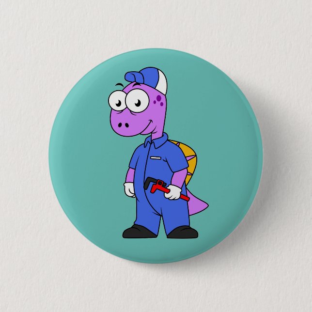 Badge Rond 5 Cm Illustration D'Un Plomber Spinosaurus. (Devant)